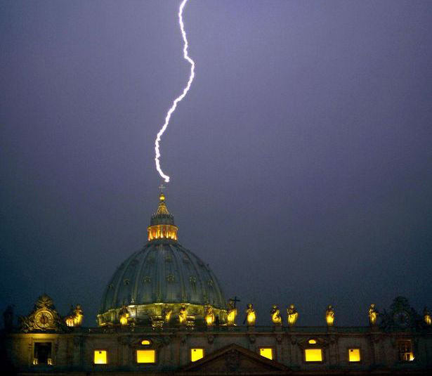 Lightning bolt hit Vatican not once but TWICE hours after Pope's shock resignation