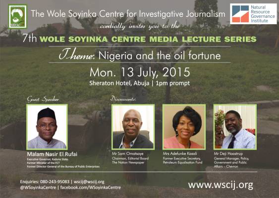Invitation to the 2015 Wole Soyinka Centre Media Lecture series - July 13